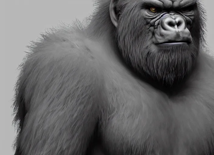 Image similar to extremely scary angry old tough rough looking albino warrior gorilla. scars, scary, gruffness, interesting 3 d character concept by square enix, in the style of league of legends, hyper detailed, cinematic, final fantasy, character concept, ray tracing, fur details, maya, c 4 d, artstation