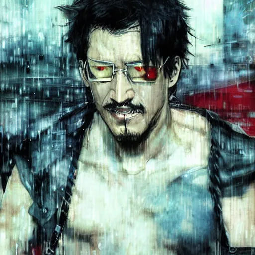 Image similar to portrait of Markiplier raging in the rain, Yoji Shinkawa