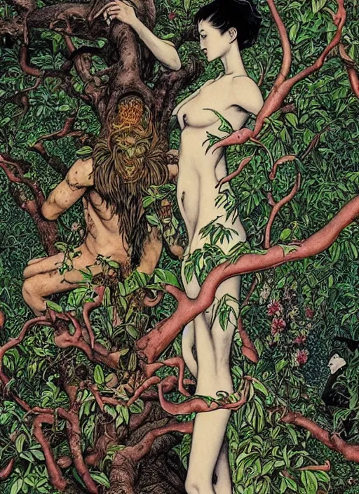 Prompt: 4k photo of an adam and eve in eden garden, by Vania Zouravliov and Takato Yamamoto, high resolution. still from 2021 a movie by Gaspar Noe