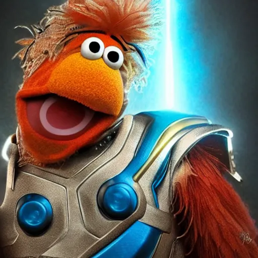 Image similar to stunning award winning hyperrealistic hdr 8 k highly detailed digital painting, trending on artstation of beaker from the muppets as thor