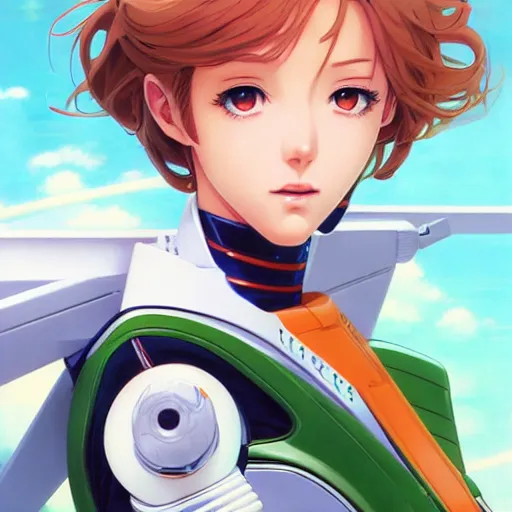 Image similar to An anime portrait of beautiful girl still from Robotech 1985 by Stanley Artgerm Lau ,WLOP, Ilya Kuvshinov ,James Jean, Andrei Riabovitchev , symmetrical