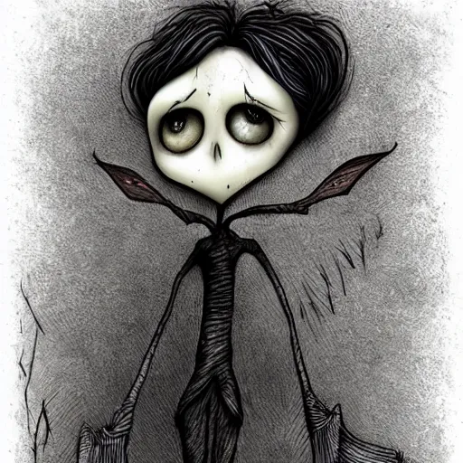 Image similar to grunge cartoon drawing of a plushie by - michael karcz , in the style of corpse bride, loony toons style, horror themed, detailed, elegant, intricate