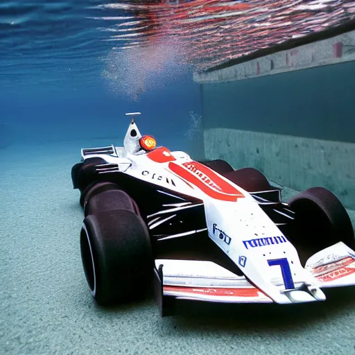 Prompt: underwater image of a formula one car