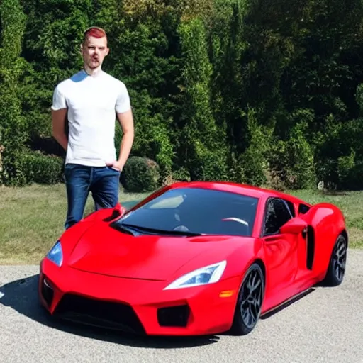 Prompt: Andrew Tate the ultimate chad standing in front of his dope sports car