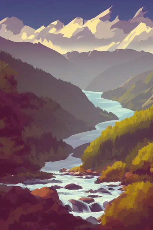 Image similar to mountaintop river flat illustration trending on artstation