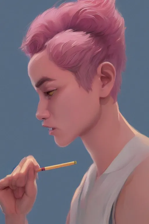 Prompt: portrait of realistic wolf wearing pink shirt, smoking cigarette, digital painting, artstation, concept art, smooth, sharp focus, illustration, art by artgerm, james jean, jean giraud, edward hopper, gaston bussiere and greg rutkowski