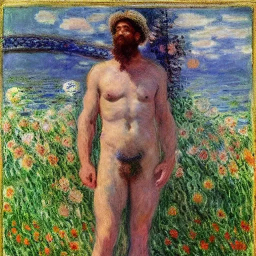 Image similar to midsommar god of beauty men by claude monet