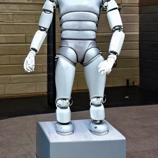 Image similar to a realistic detailed photo of a guy who is an attractive humanoid who is half robot and half humanoid, who is a male android, wrestler jack swagger, shiny skin, posing like a statue, blank stare, by the pool, on display, showing off his muscles, humanoid robot, frozen ice statue