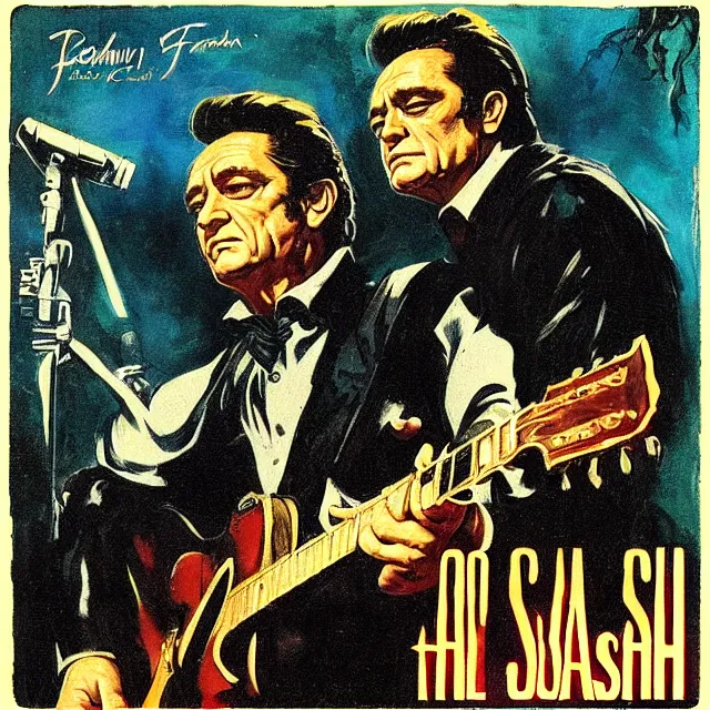 Image similar to album cover for Johnny Cash: The Snake Oil Tapes, album art by Frank Frazetta, snake oil album, snakes