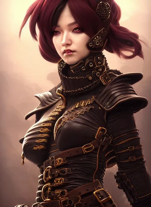 Image similar to rogue, fantasy ornate leather bandit outfit!!! close - up portrait beautiful and athletic short hair female!! gorgeous face and eyes!! character concept art, sharp focus, octane render! unreal engine 5! highly rendered!! trending on artstation!! detailed linework!! illustration by artgerm, wlop, and chie yoshii