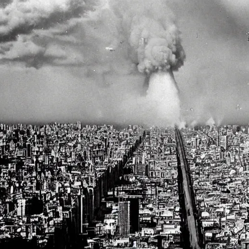 Image similar to a high-quality photo of Buenos Aires after a thermonuclear strike, complete destruction, fire and clouds of dust