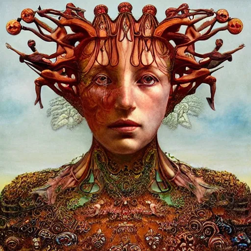 Image similar to queen of jupiter by zdzisław beksinski, iris van herpen, raymond swanland, alexander mcqueen and alphonse mucha. highly detailed, hyper - real, beautiful