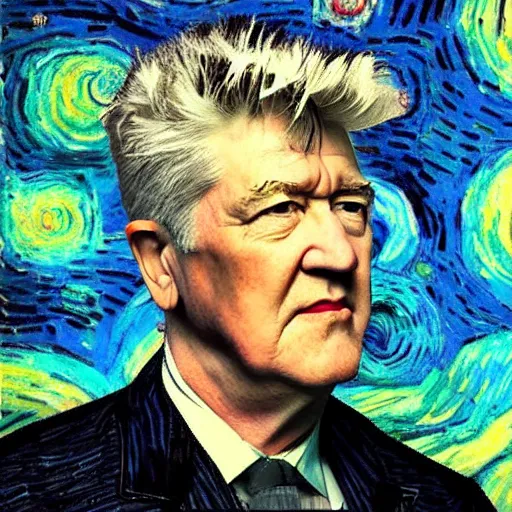 Prompt: david lynch portrait, in van gogh style, matte painting