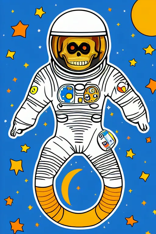 Image similar to A portrait of a skeleton as an astronaut on the moon, sticker, colorful, illustration, highly detailed, smooth and clean vector curves, no jagged lines, vector art, smooth