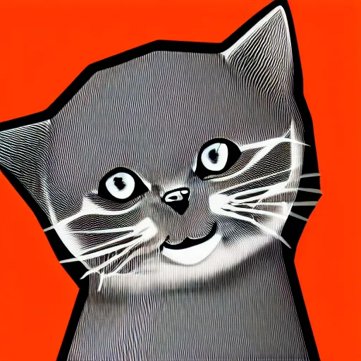 Image similar to orange to red gradient background, low poly line art of cat, linux wallpaper