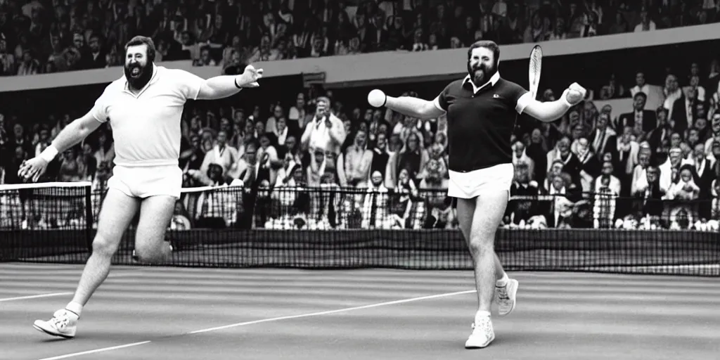 Image similar to photo of geoff capes winning wimbledon tennis final with steve silk hurley