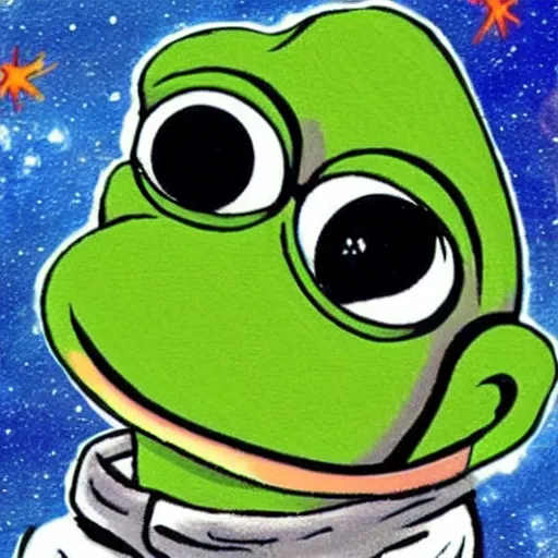 Prompt: pepe the frog in space