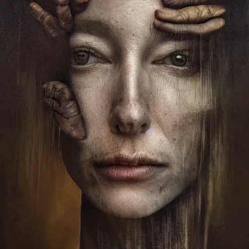 Image similar to portrait, stranger psycho by eugene von bruenchenhein, peter lindbergh, sam spratt, michael page, alyssa monks, julie heffernan, glenn brown, naoto hattori, brian froud, nicola samori, paolo roversi, kilart, 8 k, hyper detailed, hyper realism, acrylic paint, surrealism, smooth, sharp focus