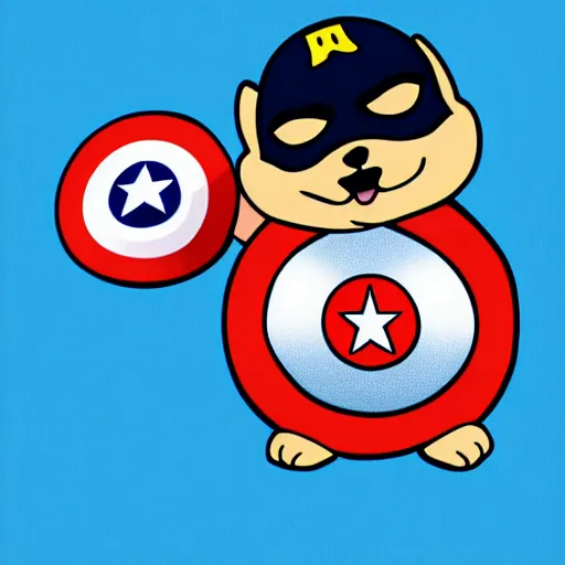 Prompt: overweight corgi dressed as captain america, vector art