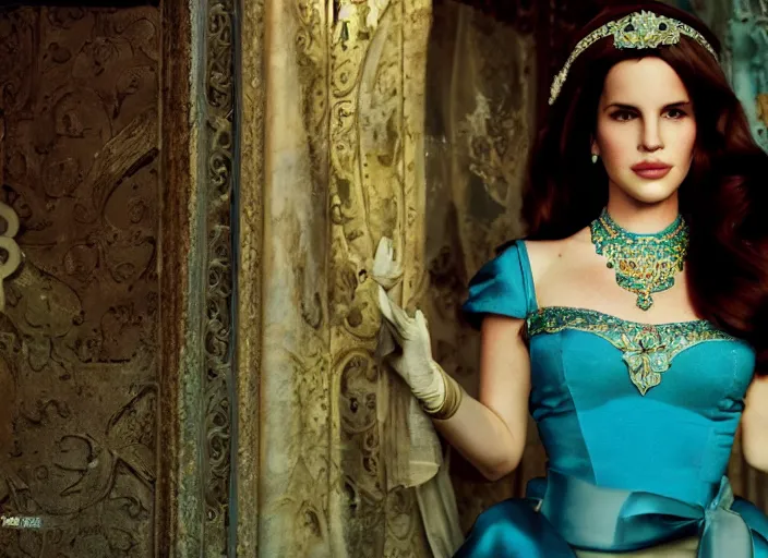 Image similar to still of lana del rey as princess jasmine, canon eos c 3 0 0, ƒ 1. 8, 3 5 mm, 8 k, medium - format print, full body shot