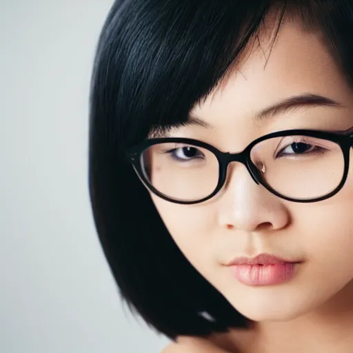 Prompt: dark skinned asian girl with bobcut and glasses