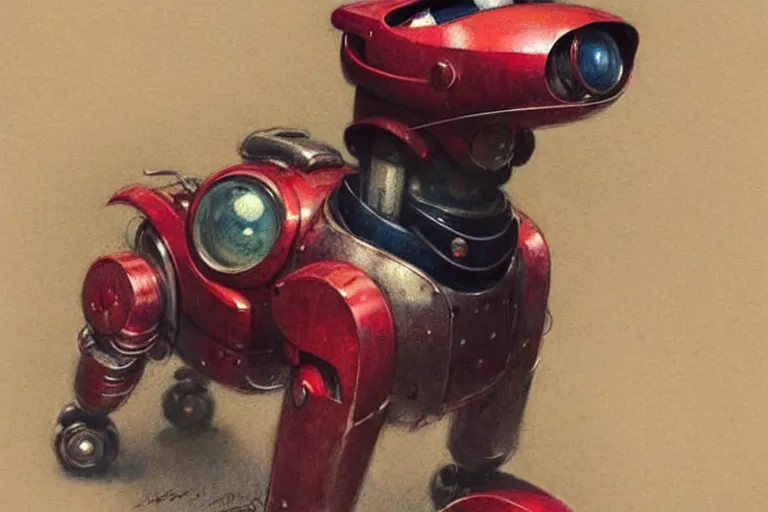 Image similar to adventurer ( ( ( ( ( 1 9 5 0 s retro future robot android dog. muted colors. ) ) ) ) ) by jean baptiste monge!!!!!!!!!!!!!!!!!!!!!!!!! chrome red