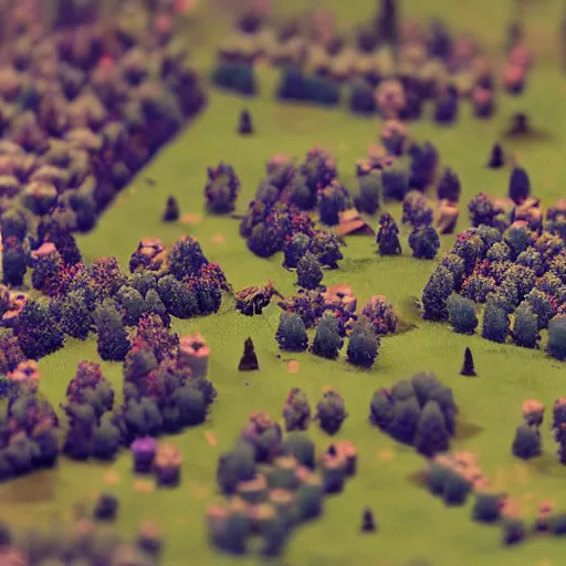 Image similar to isometric, miniature photography closeup, h0, 1:87, Meadow, pathes, highly detailed, satellite image, game map, anno 1602, cgsociety, artstation