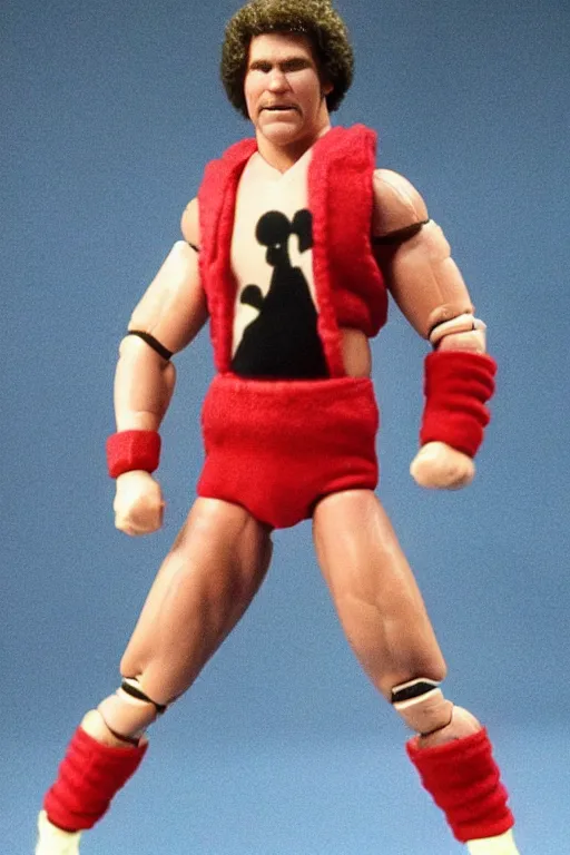 Prompt: will ferrell as a 1 9 8 0 s wrestling action figure