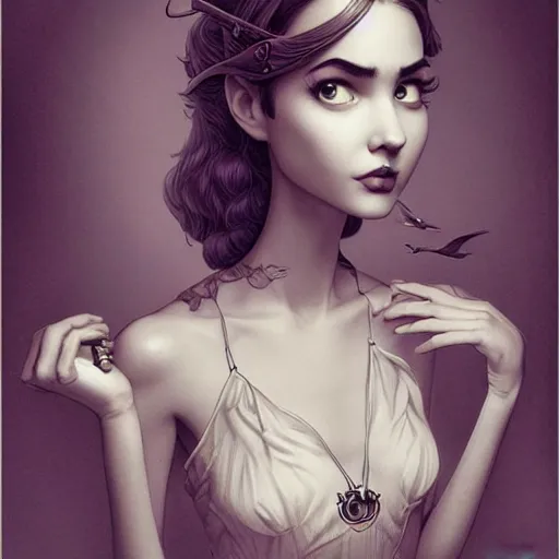 Image similar to Lofi portrait with bird, Pixar style by Joe Fenton and Stanley Artgerm and Tom Bagshaw and Tim Burton