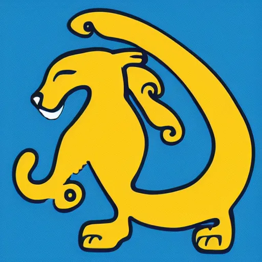 Prompt: blue and yellow icon clip art vector of a cougar