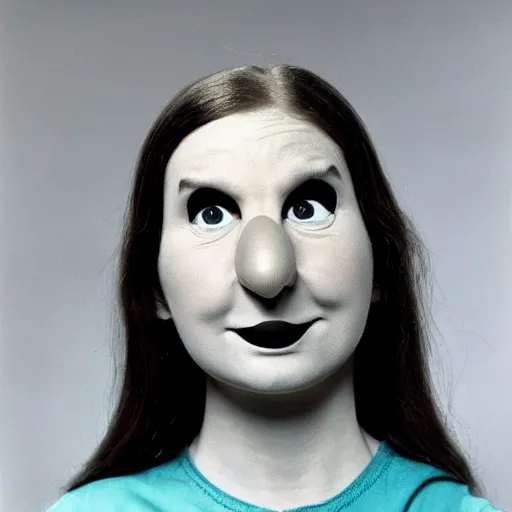 Image similar to woman with a nostril face, long snout, 1974 wacky live-action children's television show, archival footage, technicolor film