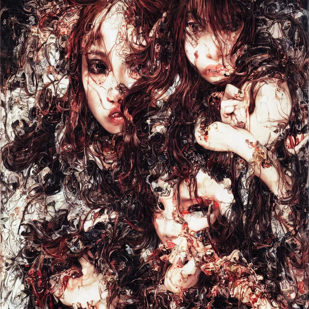 Image similar to portrait of angelababy eating a very big poly-poop by Ayami Kojima, Amano, rich deep colors