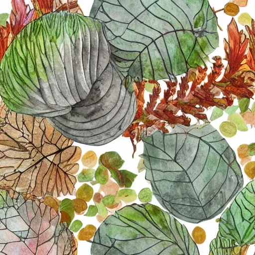 Image similar to delicate marble autumn garden on paper floating puffy vines botanical 1 9 2 0 herbarium botanic watercolors coastline iridescent 8 k wide angle realistic shaded fine details, artstation italian rainbow colonnade oak pinecone gardena architecture pompeii boundary wall