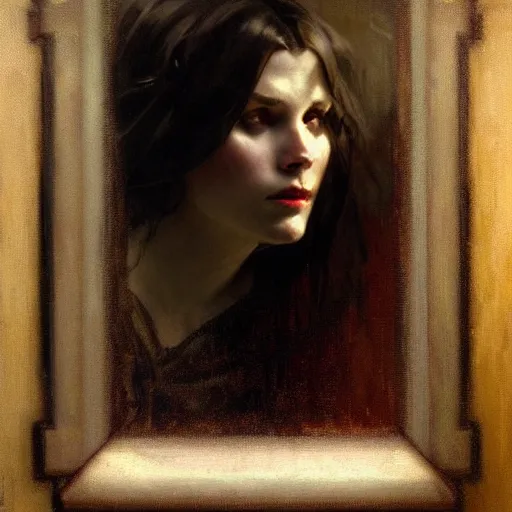 Prompt: hyperrealistic portrait of a vampire watching a mirror. by jeremy mann and alphonse mucha, fantasy art, photo realistic, dynamic lighting, artstation, poster, volumetric lighting, very detailed faces, 4 k, award winning