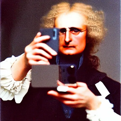 Image similar to Isaac Newton taking a selfie. CineStill