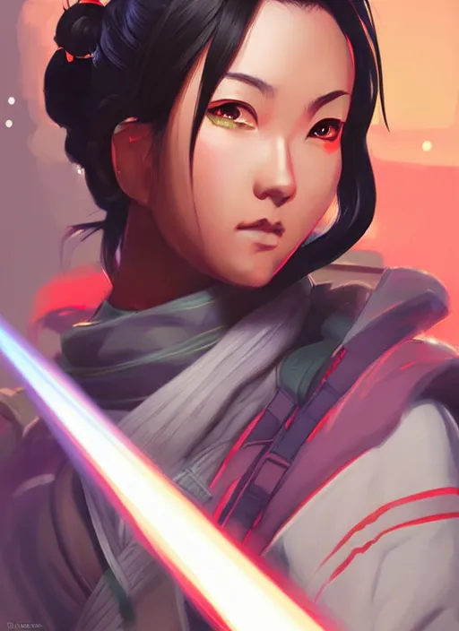 Image similar to Space Samurai in apex legends as an anime character digital illustration portrait design by Ross Tran, artgerm detailed, soft lighting