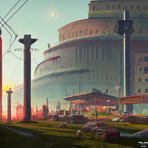 Prompt: rome in the year 2 0 7 7 by simon stalenhag