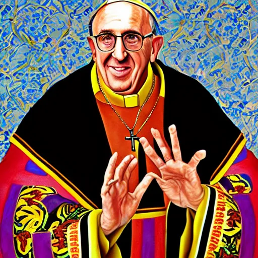 Prompt: painting of Jorge Mario Bergoglio by Kehinde Wiley