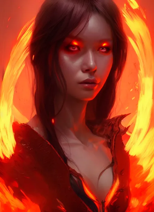 Image similar to character concept art of a fire sorceress, key visual, realistic shaded perfect face, fine details, ultra realistic, dystopian environment and background, by stanley artgerm lau, wlop, rossdraws, james jean, andrei riabovitchev, marc simonetti, and sakimichan, trending on artstation