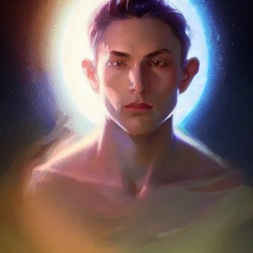 Image similar to bioluminescence portrait of a male wizard of the sun, D&D, fantasy, elegant, pale, highly dvetailed, digital painting, artstation, concept art, smooth, sharp focus, illustration, art by artgerm and greg rutkowski and alphonse mucha