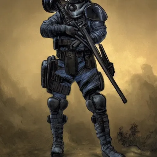 Prompt: a fox swat officer mascot character posing for a picture, digital painting, masterpiece by rembrandt and thomas kinkade and frank frazetta and kentaro miura, by reiq and tite kubo, stylized yet realistic faces and anatomy, advanced lighting technology, beautiful, gorgeous brush strokes