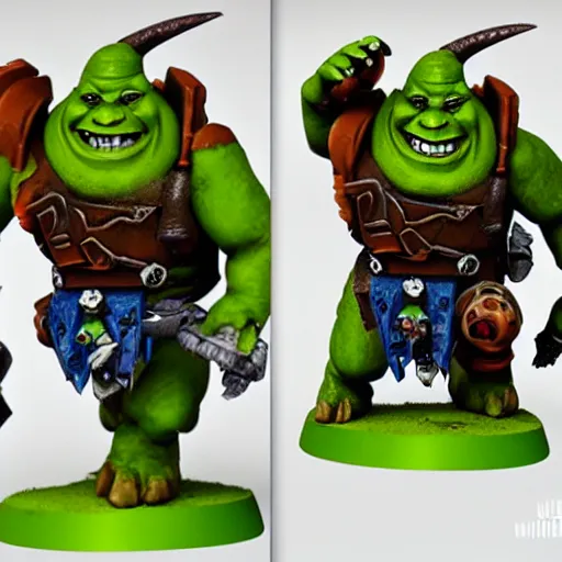 Image similar to Ork Shrek with long ears, painted warhammer 40k miniature