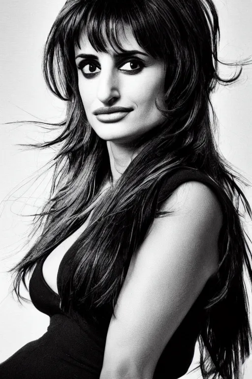 Prompt: photo portrait of penelope cruz, realistic, black and white, in style of phil borges