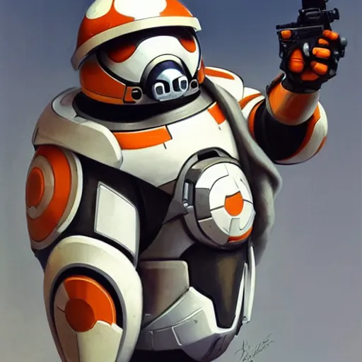 Image similar to greg manchess portrait painting of bb 8 as overwatch character, medium shot, asymmetrical, profile picture, organic painting, sunny day, matte painting, bold shapes, hard edges, street art, trending on artstation, by huang guangjian and gil elvgren and sachin teng