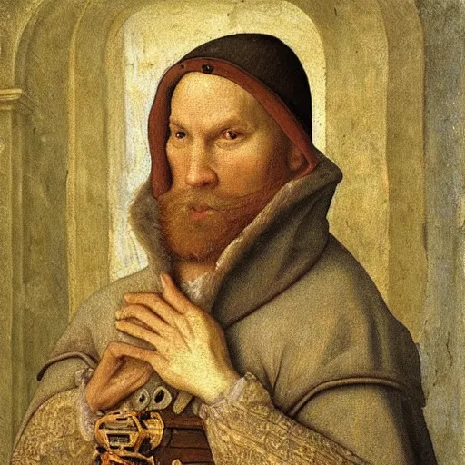 Image similar to A 15th century medieval renaissance oil painting of Jerma985, portrait of Jerma985, grainy, realistic, very realistic, hyperrealistic, highly detailed, very detailed, extremely detailed, very neat, very epic, very cool, detailed, trending on artstation