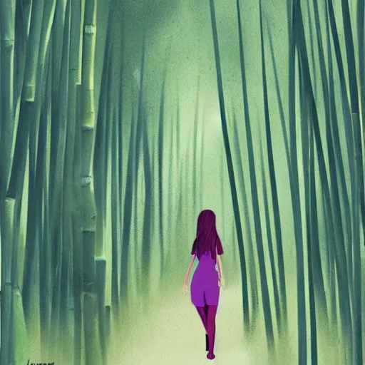 Prompt: concept art of a woman in a bamboo forest