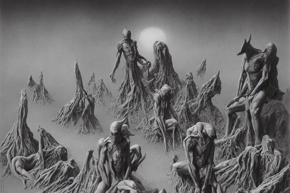 Image similar to satans fall from paradise into hell by zdzisław beksinski, james ryman, wayne barlowe. muted color