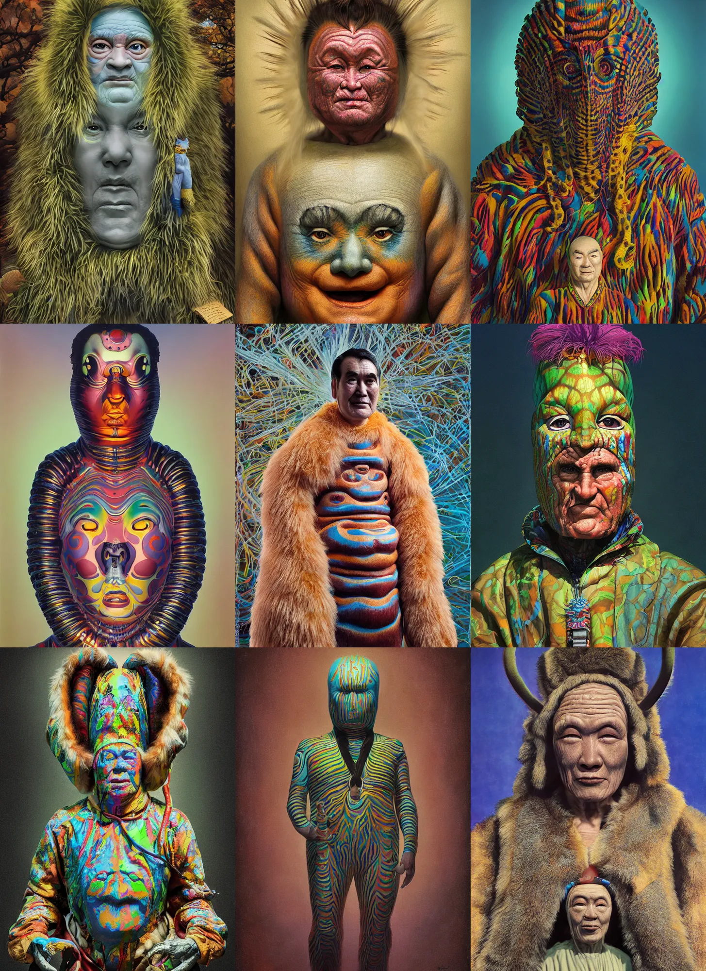 Prompt: a portrait of a Selk'nam by Peter Andrew Jones and Mark Ryden and Lisa Frank, Al Feldstein, Yayoi Kusama, Glenn Fabry , Award winning photo, iridiscense, Houdini algorithmic generative render, Accurate and detailed, sharp focus, octane render 8k