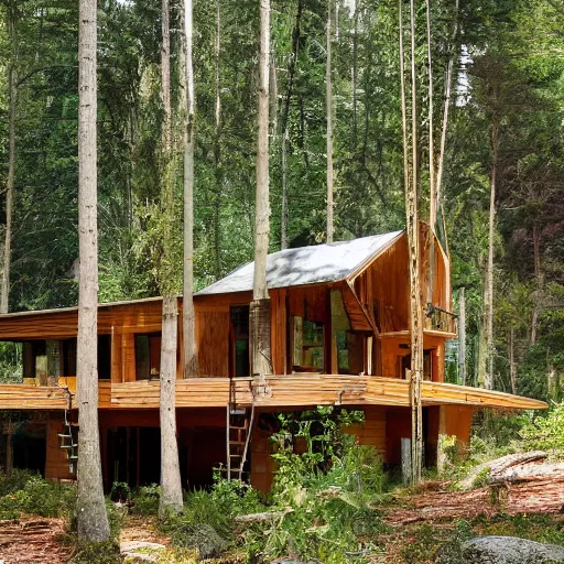 Prompt: angelina jolie as a a beautiful wood cabin in the forest