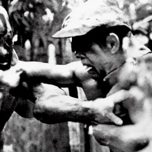 Prompt: a photo of joe rogan fighting in vietnam